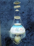 Hanging Oil Lamp W/ Hand Painted Shade & Smoke Bell