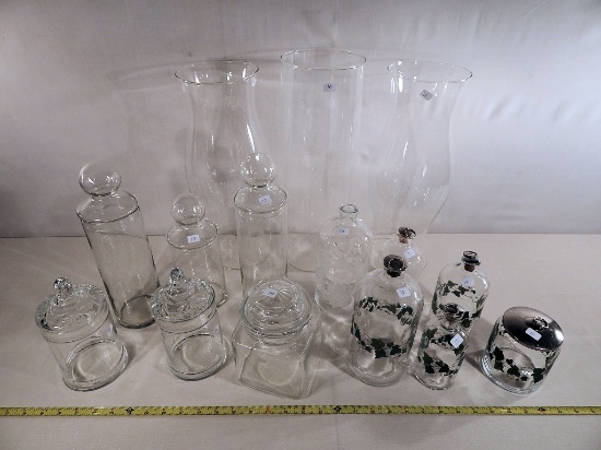 6 Vintage Pantry Jars; 3 Globes - 16"; 6 Bottles