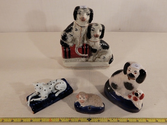 Small England Sheep; 3 Staffordshire Style Dogs