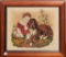 Early Needlepoint - Child W Dog - Wooden Frame W/ Glass, Overall 18