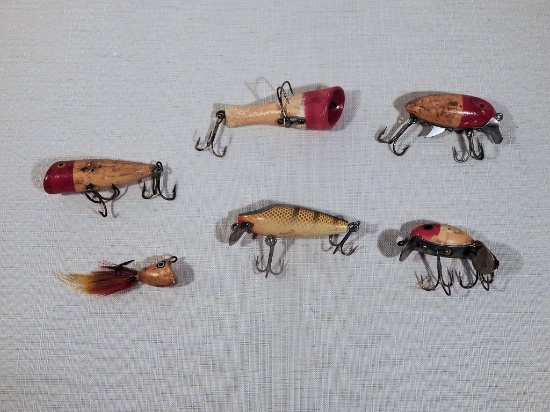 6 Vintage Fishing Lures - Some Wooden