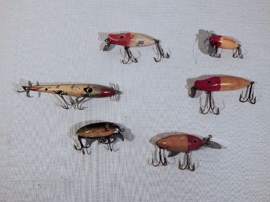 6 Vintage Fishing Lures - Most Wooden