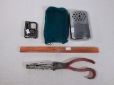 Floating Fish Knife; Vintage Hand Warmer; Zebco Scale; Fish Pliers