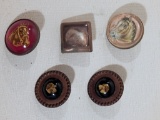 5 Vintage Bridle Buttons - 3 Are Horses, 2 Are Dogs