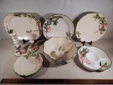 11 Pieces N. S. Gustin USA Christmas Pieces - Punch Bowl, Ladle, Pair Candl