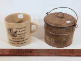 Large English Advertising Mug; 2-piece Tin Lunch Pail