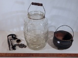 #5 Glass Pickle Jar W/ Bail - No Lid; Iron Pit; Bell W/ Pull