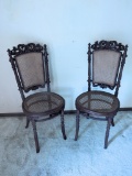 Pair French Antique Caned & Carved Chairs