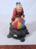 Old Reproduction Iron Clown Bank - Works