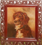 Early Oil On Canvas - Dog, Canvas Has Some Loss, Early Ornate Open Cut Fram