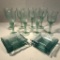 Handmade Glass Stems W/ Snowflakes & Deer; 8 Square Plates