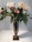 Large Art Glass Vase W/ Faux Peonies - Vase Is 17½