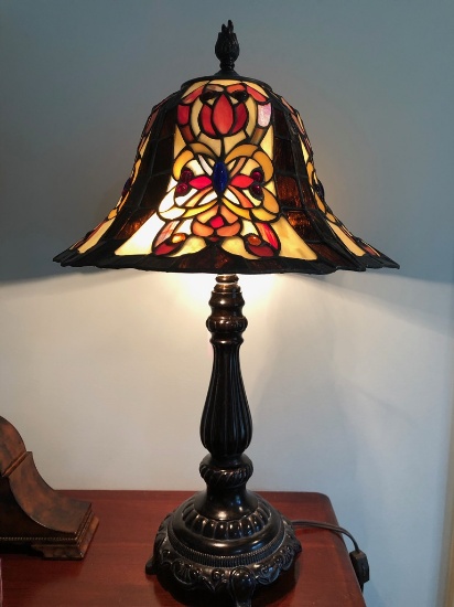 Cast Metal & Stained Glass Lamp