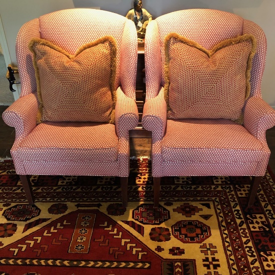 Pair Custom Upholstered Wingback Chairs