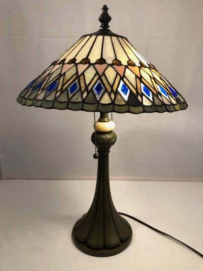 Cast Metal & Marble Stained Glass Lamp - 25"