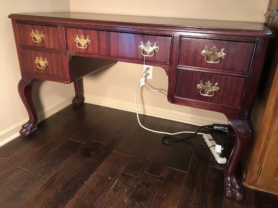 Antique Paw Foot Mahogany Desk W/ 5 Drawers - 50"w X 22"d X 29"h