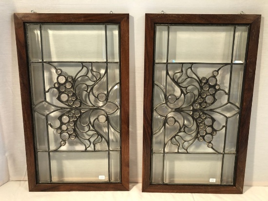 Pair Leaded & Beveled Glass Panels - 13" X 23½", 1 Has 2 Small Chips