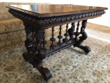 Incredible Carved 2-drawer Walnut Table - 41½