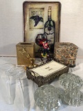 Misc. Estate Lot - Includes Wine Board, 2 Tissue Holders, Brass Chamberstic