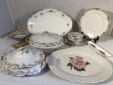 Estate China Lot - 9 Pieces, Includes 2 Covered Casseroles, 2 Platters, Pla