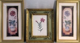 Group Of 3 Floral Prints - Framed W/ Glass, 7