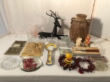 Mixed Estate Lot - Includes Heavy Cast Stag W/ Repaired Antlers & Misc. - V