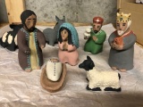 Very Nice Hand Painted & Hand Made Clay Nativity Set
