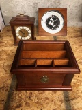 Vintage Seth Thomas Wooden Clock; Vintage Wooden International Clock; Wooden Desk Organizer