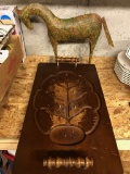 Metal Standing Horse; Large Wooden Meat Tray