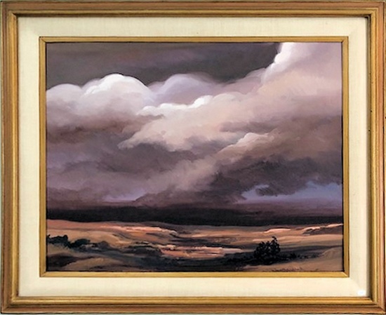 Robert Wands Acrylic On Board - Landscape W/ Clouds, Framed Size 38"x32"