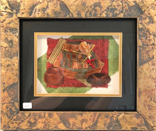 Oberkirsch Designs Tooled Copper Grouping Of Pots - In Shadowbox Frame W/ G