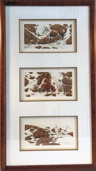 Bev Doolittle Print - Pintos Triptych ( Letters C B & E), Artist Signed & N