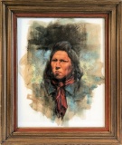 Gary Montgomery Painting - Native American Portrait, 1981, Signed Lower Rig