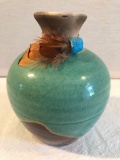 Barbara Heard Green Glazed Vase - Signed, 5½