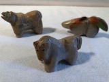 2 Carved Stone Fetish Figures - Signed JH, Bear, Horse, 2½