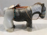 Bear Romero Alabaster Horse - Peach Feather, Garnet & Turquoise Decorations, 7½
