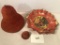 Vintage West German Handsel & Gretel Paper Bowl; 2 Chenille Bells - Largest