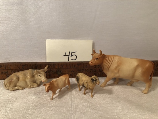 4 Celluloid Animals - 3 Cows, 1 Sheep