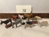 9 Old Assorted Wooden Farm Animals