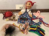 Cloth Hand Puppet; Misc. Plastic Doll Furniture & Hangers