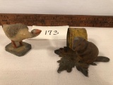 Old Hand Painted Metal Canada Napkin Ring W/ Beaver; Small Germany Goose