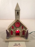 Vintage Lighted Glitter Cardboard Church