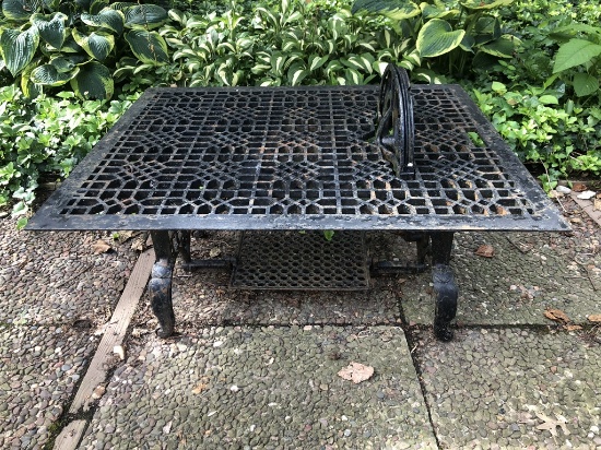 Old Sewing Machine & Iron Grate Outdoor Table