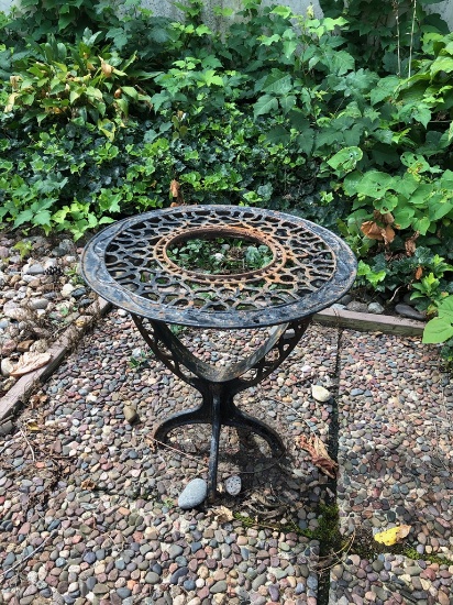 Vintage Outdoor Table W/ Iron Base & Top