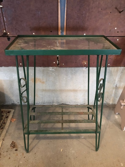 Green Iron Table W/ Glass