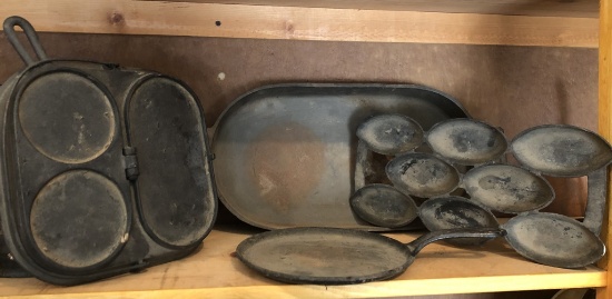 Wagner #2 Griddle; Corn Bread Pan; Small Griddle; Large Cast Iron Baker