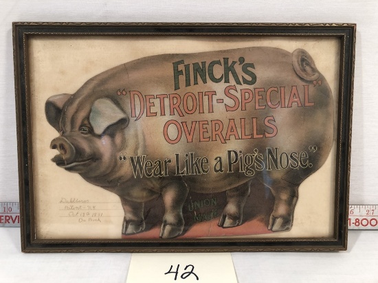 Fink's 1891 Detroit Special Overalls Sign - Framed, 13½"x9½"