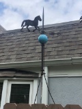 Old Iron Weathervane W/ Milk Glass Ball - Horse Motif