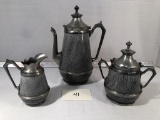 3-piece Pewter Mottled Enamel Coffee Set - 12