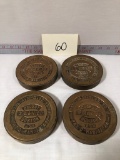 Set Of 4 Vintage Brass 4lb Scale Weights - Croskey, Boston, S. G. V. Co., 1